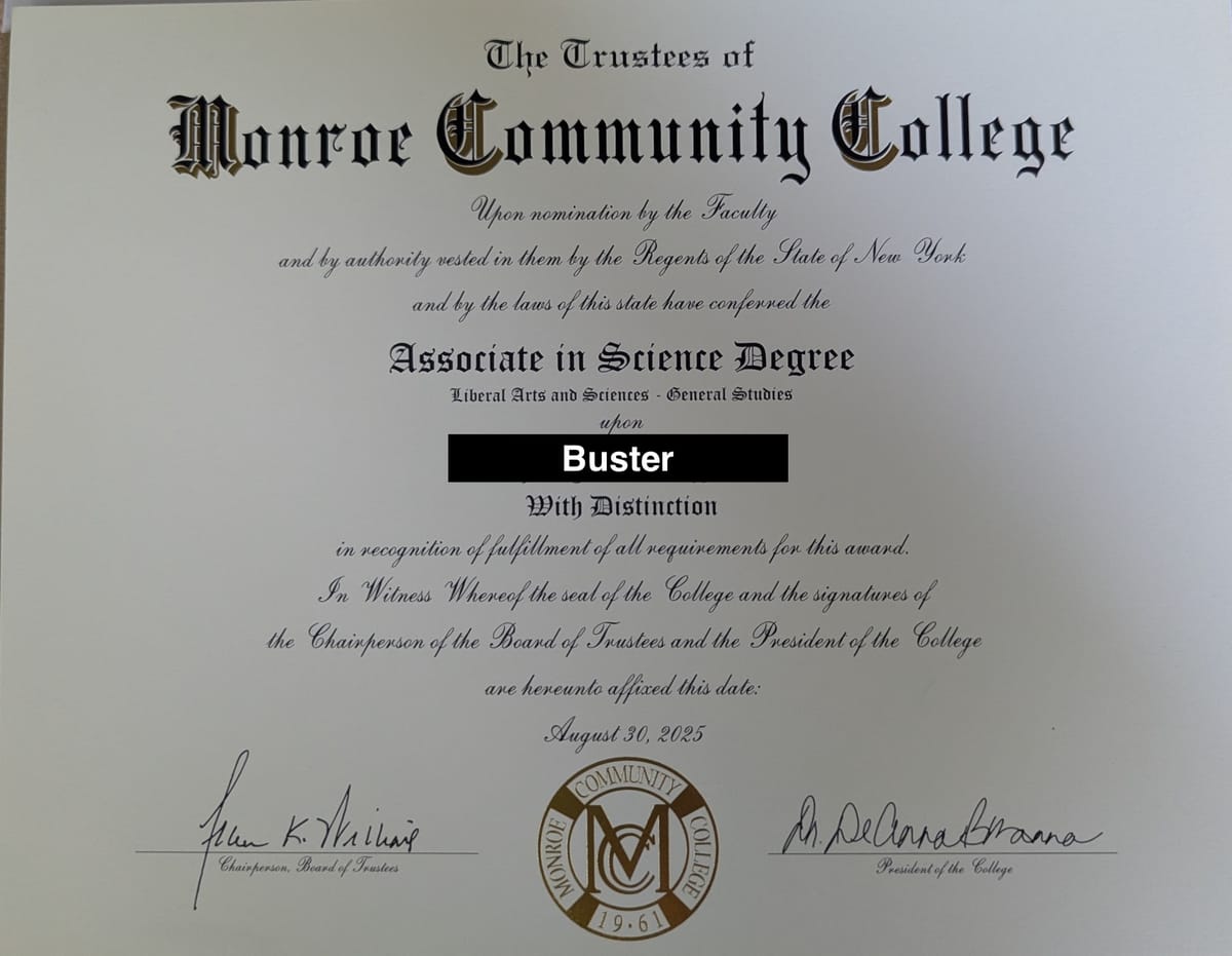 Buster Officially Has His First Degree!