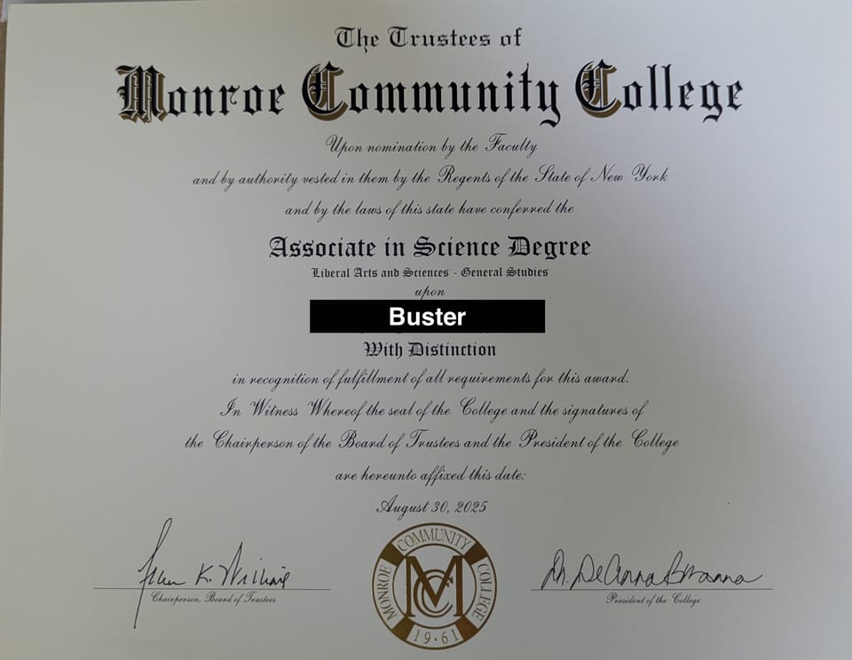 Buster Officially Has His First Degree!
