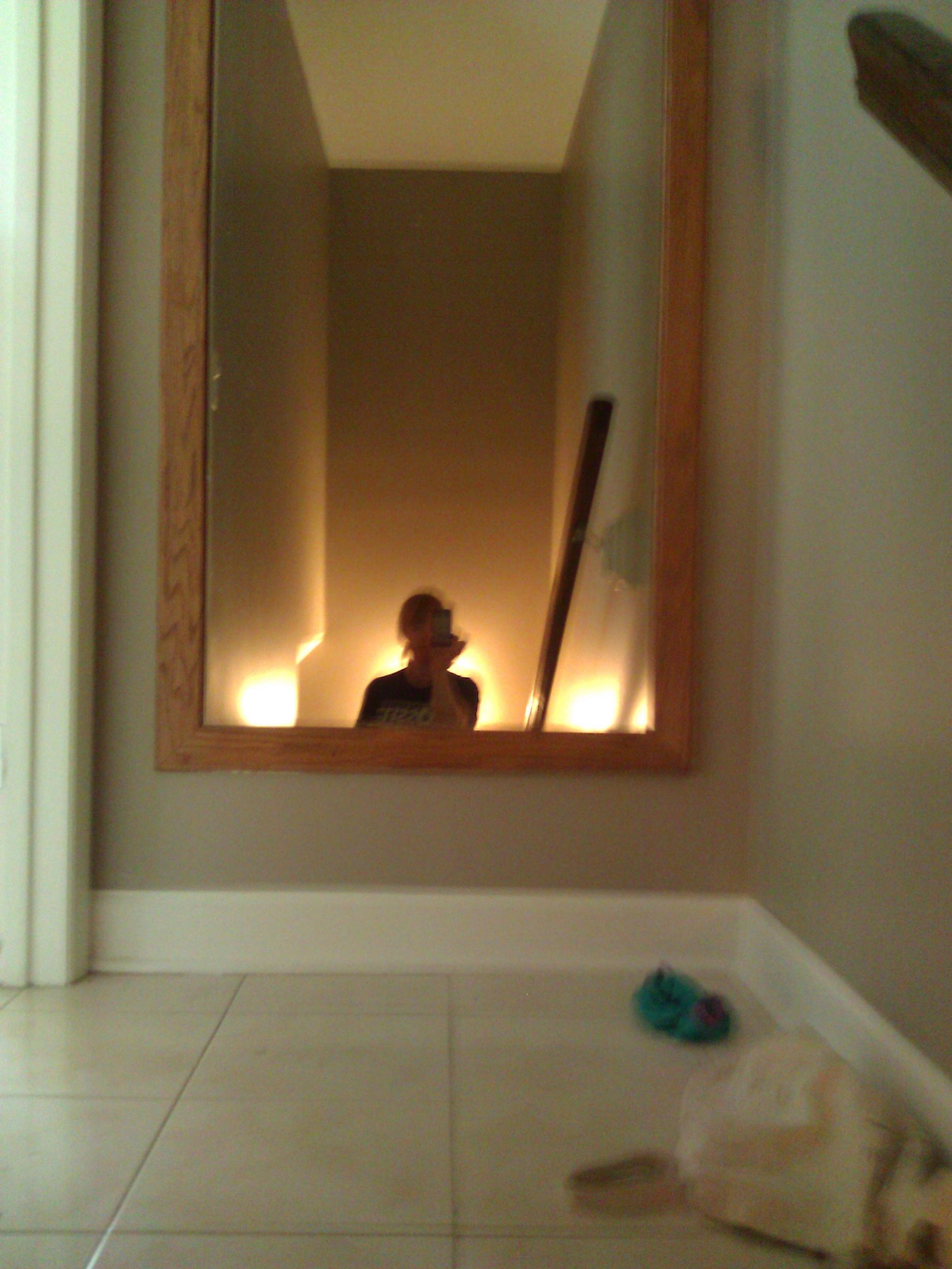 The shot that will scare the bedoody out of you when you are in the house alone at 5 a.m. and you forget there is a mirror at the top of the stairs.