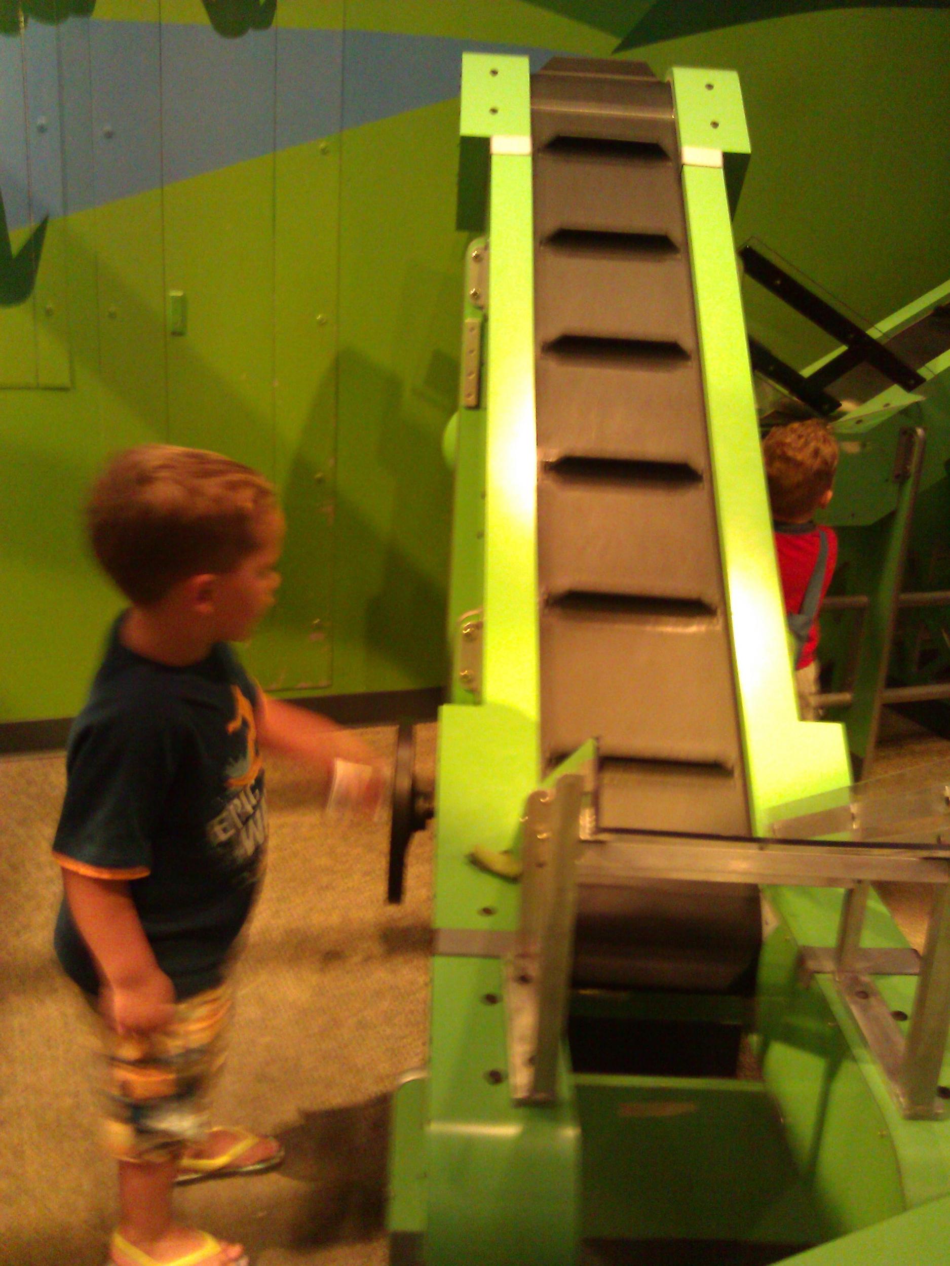 Working the conveyer belt.