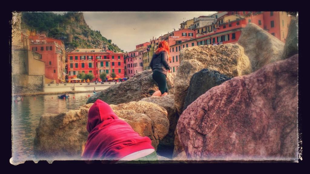 Climbing on the rocks in Cinque Terre