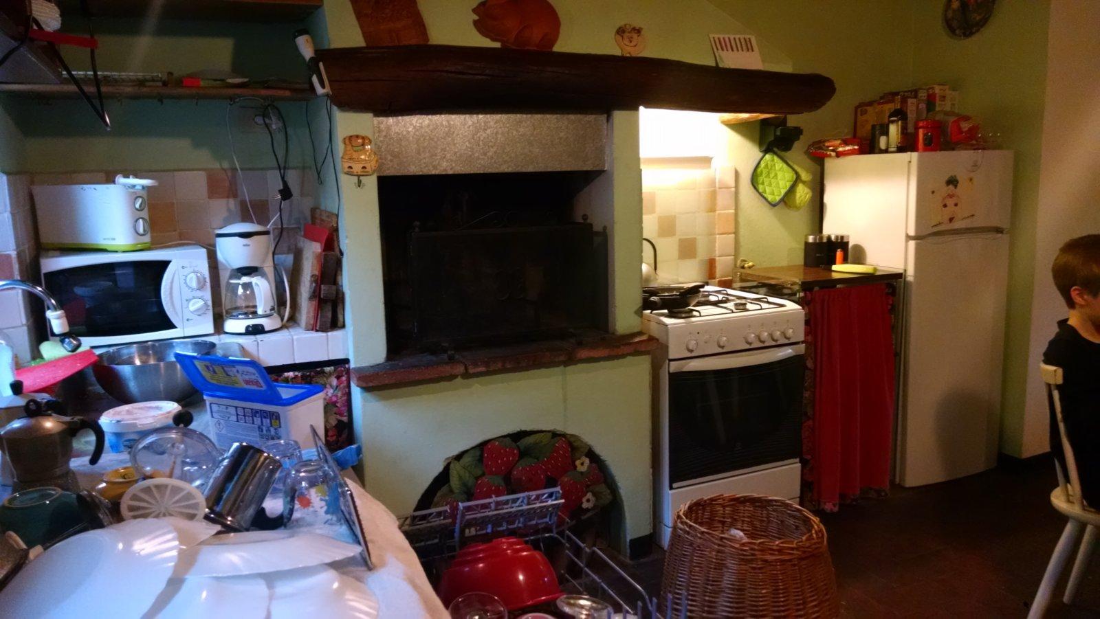 The gas stove and pizza oven.