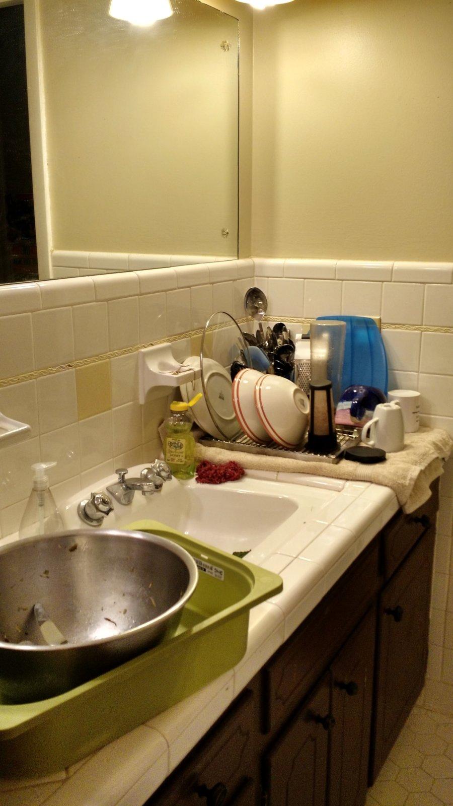 The bathroom has become the kitchen sink.