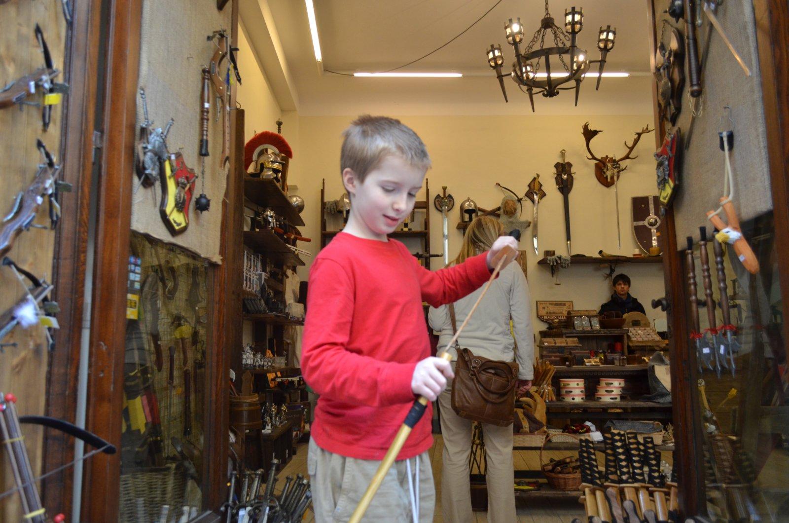 We learned our lesson about weapons in Ireland, but boy, Buster and Monkey were intrigued by this shop.