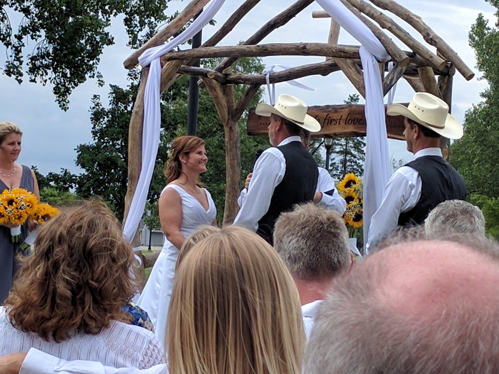 Under the gazebo.