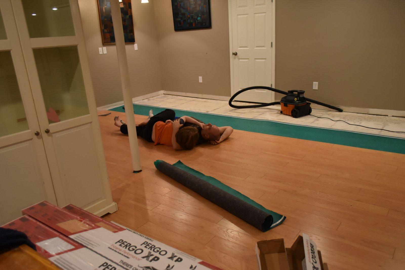 They needed to test the new flooring for snuggles.
