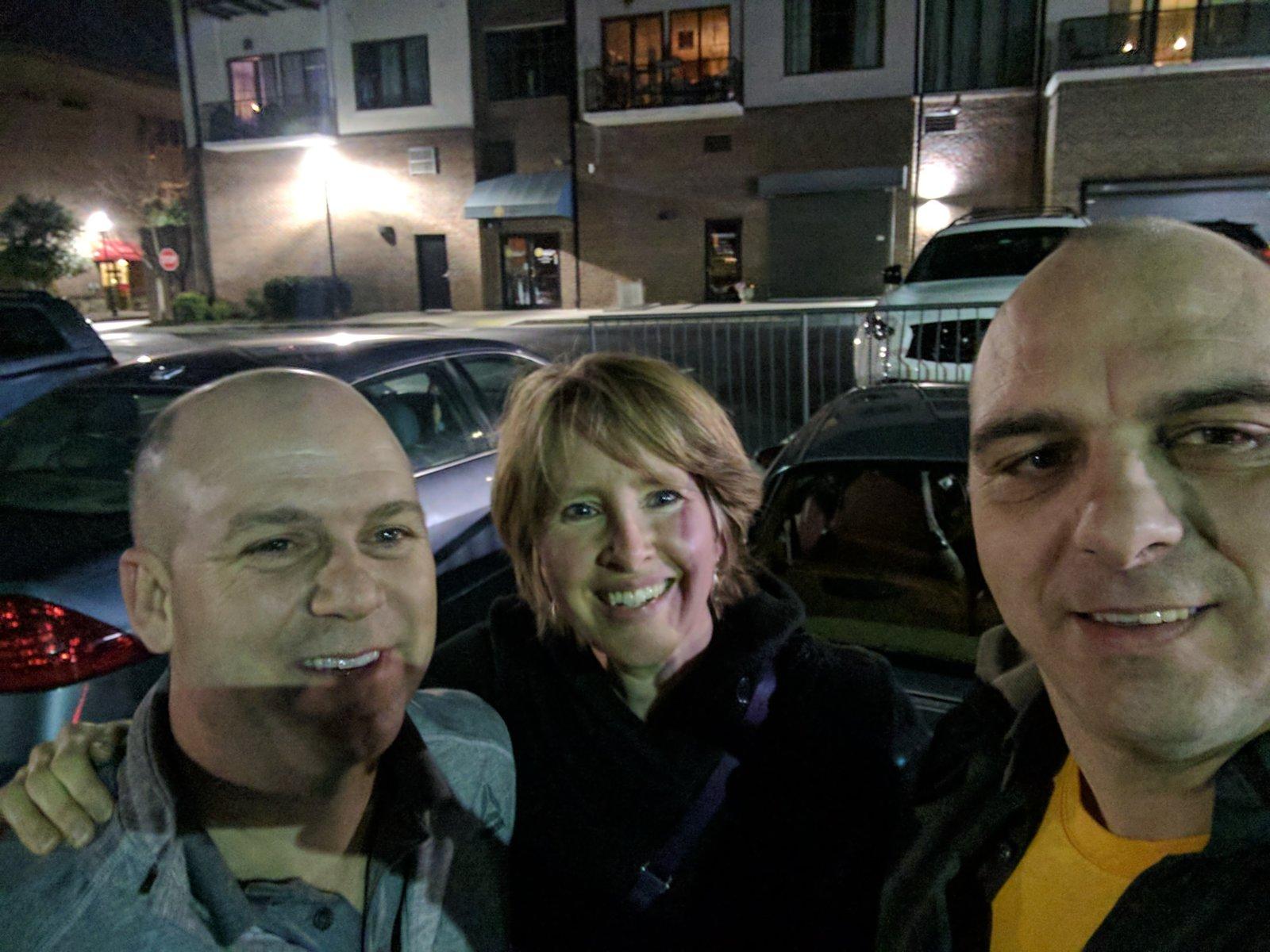 We did meet up for dinner with this guy. We all have a lot less hair than the wedding day, but still love being together.